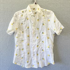 Neros fumata Positano Linen Shirt Womens Large White Lemons Embroidery Italy